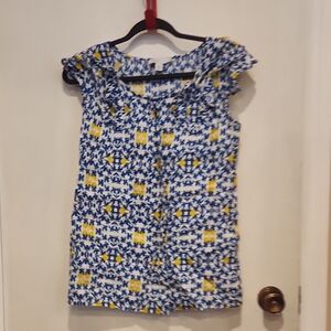 Blue and Yellow Linen Womens Tank